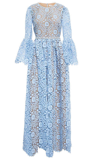 LONG SLEEVE ROSE LACE MAXI DRESS IN BLUE DRESS OH CICI