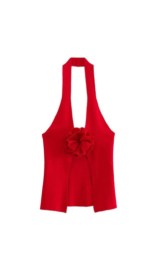 HALTERNECK FLOWER TOP IN RED Tops styleofcb 