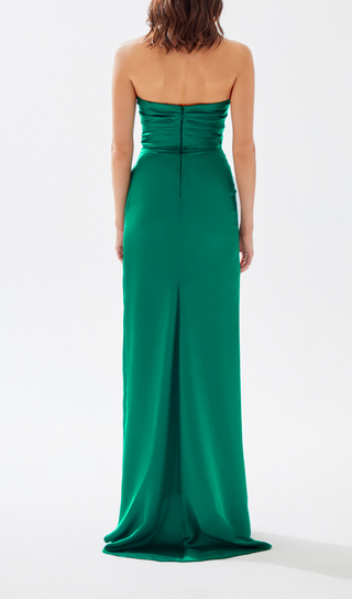 GREEN DRAPED WRAP TUBE TOP MAXI DRESS