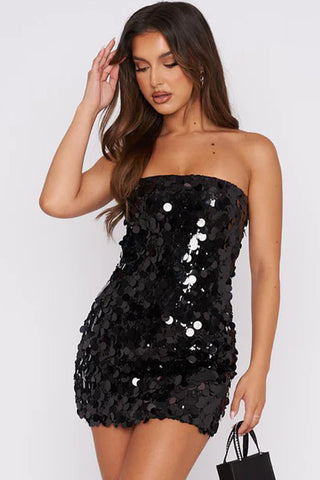 SEQUIN STRAPLESS BODYCON MINI DRESS