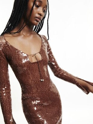 BROWN CUT OUT SEQUIN MAXI DRESS