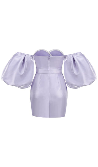 SATIN PUFF SLEEVE MINI DRESS IN LIGHT PURPLE styleofcb 