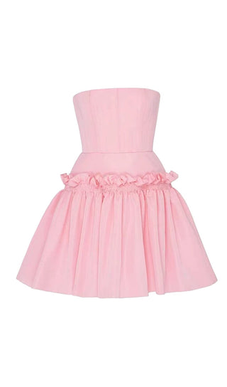 STRAPLESS RUFFLES SLEEVES MINI DRESS IN SOFT PINK styleofcb 