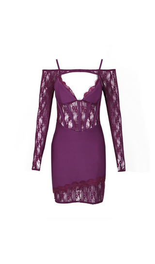 MINI-ROBE EN DENTELLE ET CRÊPE VIOLET 