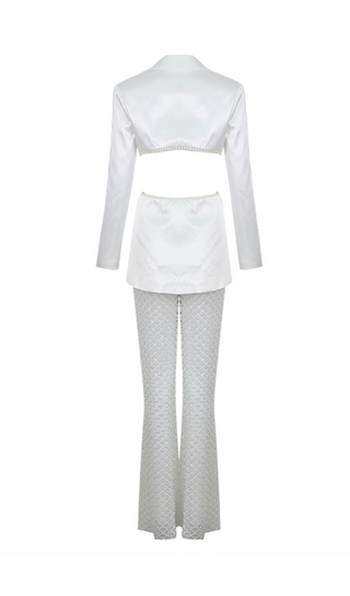 WHITE HOLLOW TIGHT TROUSERS TWO-PIECE SET