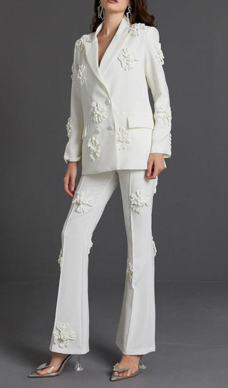 DOUBLE-BREASTED THREE DIMENSIONAL FLORAL SUIT JACKET IN WHITE styleofcb 