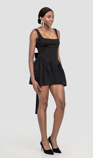 GALI BLACK BACKLESS BOW MINI DRESS