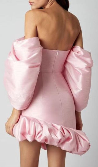 PUFF ASYMMETRIC MINI DRESS IN PINK styleofcb 