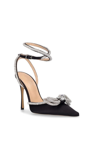 BOW CRYSTAL SATIN HEELS IN BLACK Shoes styleofcb 