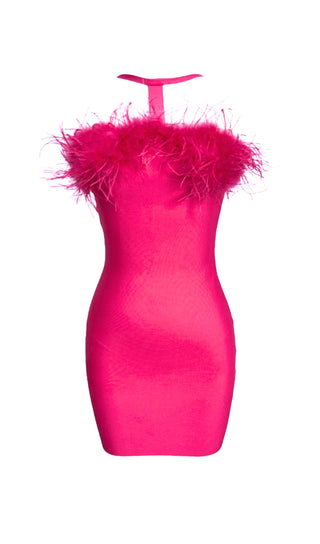 FEATHER HALTER MINI DRESS IN PINK