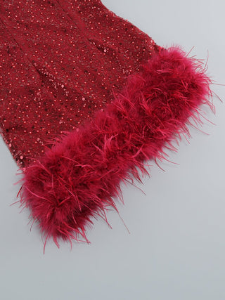 RED FEATHER SEQUIN DRESS styleofcb 