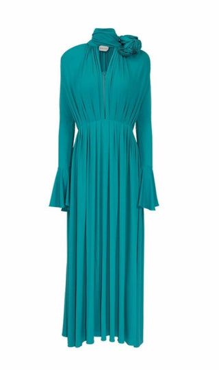 LONG SLEEVE FLOWER EMBELLISHED MAXI DRESS IN BLUE