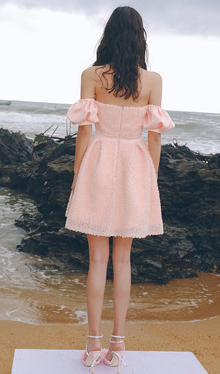 PINK HALTER NECK OFF SHOULDER MINI DRESS