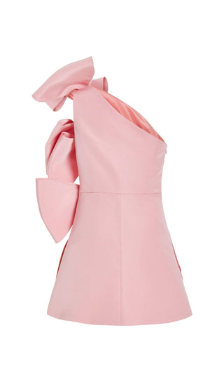 BOW-DETAILED SILK MINI DRESS IN PINK DRESS styleofcb 