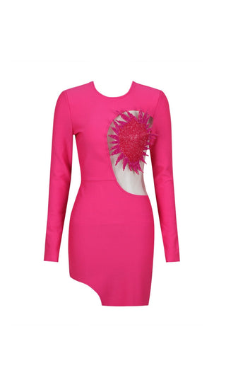 FLOWER LONG SLEEVE MINI BANDAGE DRESS IN RED styleofcb 