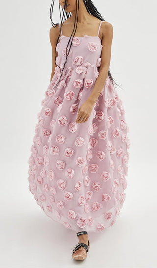 APPLIQUE A-LINE MAXI DRESS IN PINK