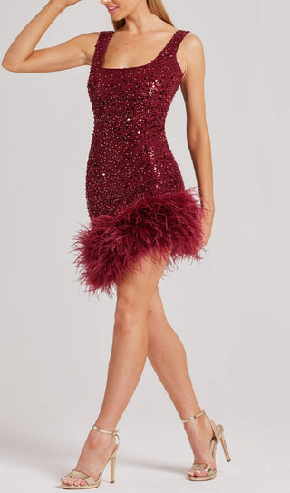 RED FEATHER SEQUIN DRESS styleofcb 