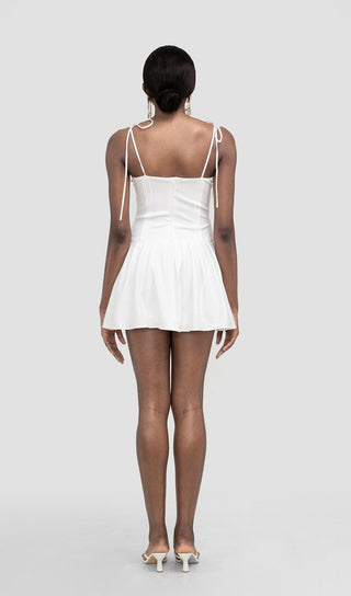 ALINA WHITE PLEATED MINI DRESS