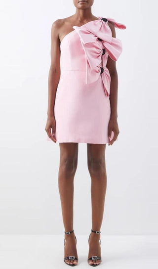 BOW-DETAILED SILK MINI DRESS IN PINK DRESS styleofcb 