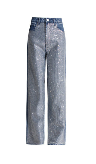 RHINESTONE PATCHWORK DENIM PANTS