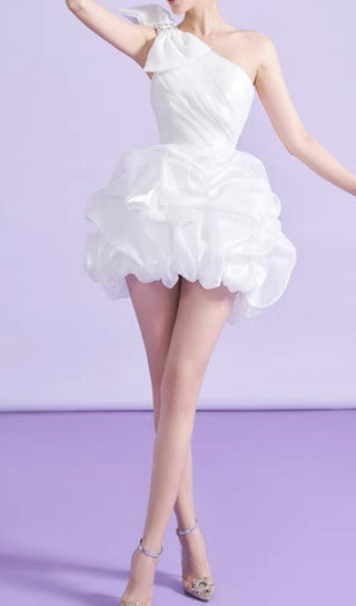 WHITE ONE SHOULDER BOWKNOT MINI DRESS Dresses styleofcb 