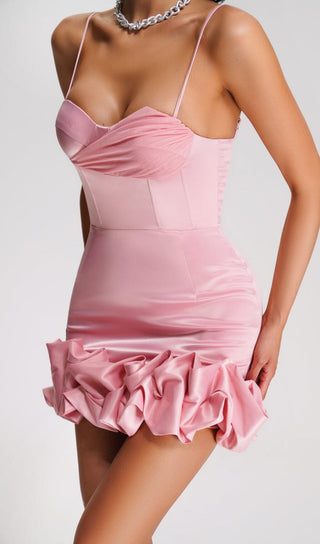 RUFFLED CORSET MINI DRESS IN PEACH DRESS STYLE OF CB 