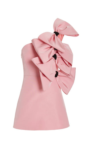 BOW-DETAILED SILK MINI DRESS IN PINK DRESS styleofcb 