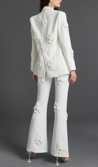 DOUBLE-BREASTED THREE DIMENSIONAL FLORAL SUIT JACKET IN WHITE styleofcb 