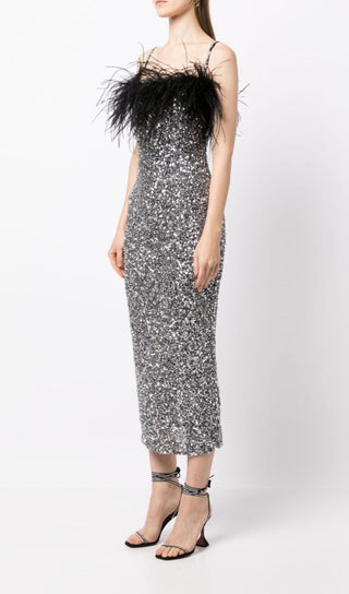 CAMI MIDI DRESS IN SEQUIN BEADED TULLE