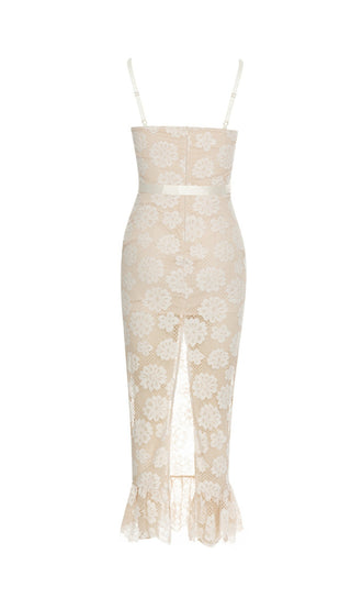 ROBE MAXI BODYCON EN DENTELLE ORNÉE DE FLEURS BLANCHE