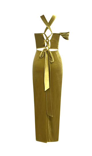 MATCHA HALTER NECK STRAPLESS SLEEVELESS PLEATED MAXI DRESS