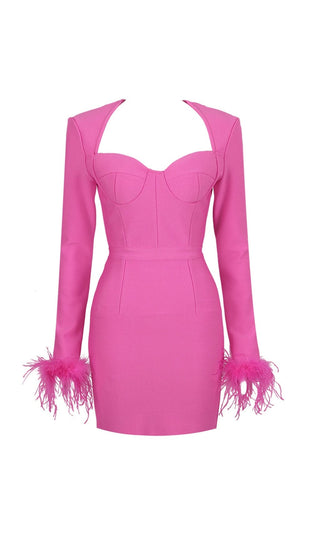 STRETCH LONG SLEEVES MINI DRESS IN HYPER PINK styleofcb 