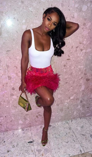 SEQUIN FEATHER MINI SKIRT Dresses styleofcb 