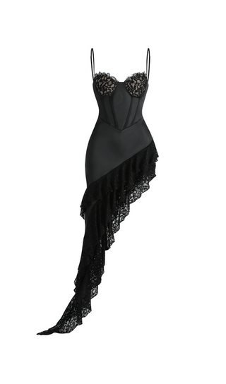 BLACK LACE SATIN CORSET DRESS