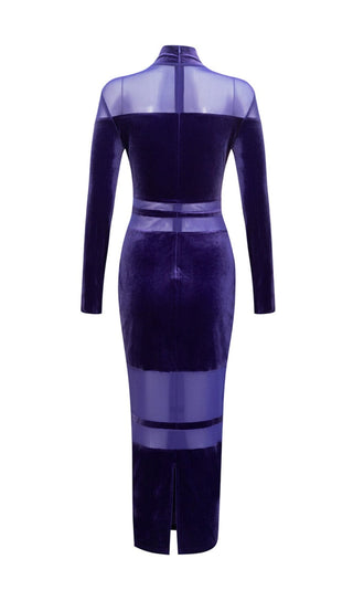 VELVET PERSPECTIVE TULLE STITCHING BAG HIP DRESS IN PURPLE styleofcb 