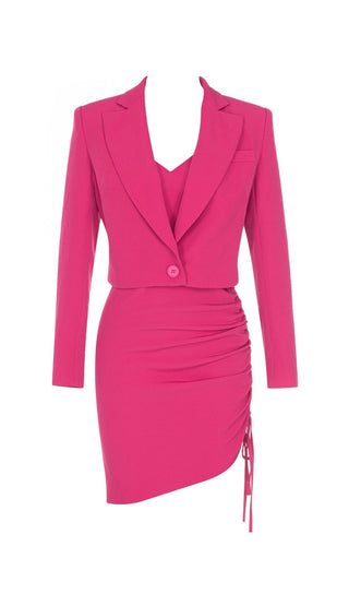 BARBIE PINK DRAWSTRING SLING SHORT SKIRT SUIT styleofcb 