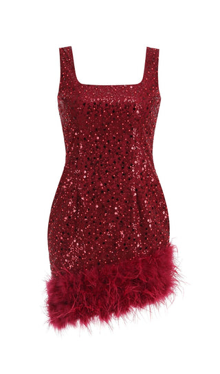 RED FEATHER SEQUIN DRESS styleofcb 