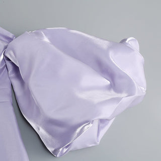 SATIN PUFF SLEEVE MINI DRESS IN LIGHT PURPLE styleofcb 