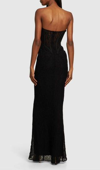 BLACK LACE DRESS WITH DENUDED SHOULDERS