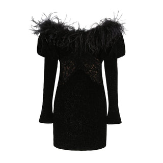 BLACK VELVET OFF SHOULDER MINI DRESS styleofcb 