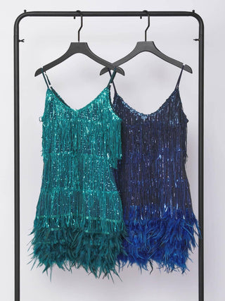 Austyn Tassel Feather Mini Dress In Royal Blue Dresses styleofcb 