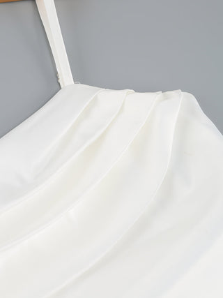 ROBE MIDI ASYMÉTRIQUE À VOLANTS EN SATIN OFF WHITE