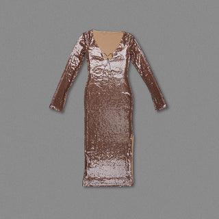 BROWN CUT OUT SEQUIN MAXI DRESS