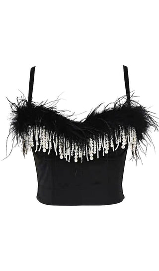 BLACK FEATHER PEARL TOP styleofcb 34B/75 BLACK 