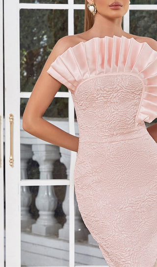 BODYCON RUFFLE DETAIL MIDI DRESS IN PINK DRESS STYLE OF CB 