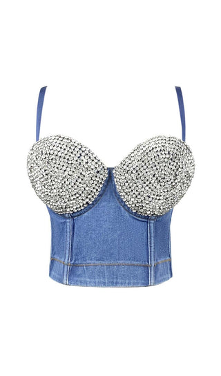 BUSTIER DENIM TOP IN BLUE DRESS STYLE OF CB XS LIGHT BLUE 