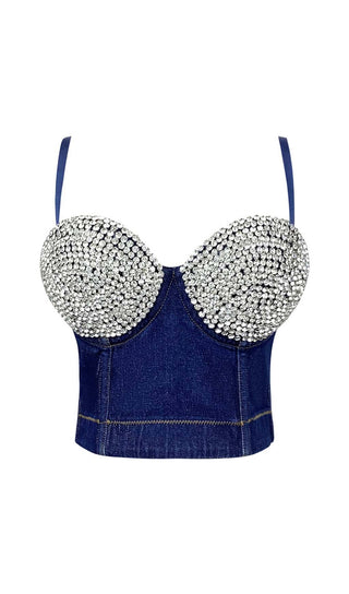 BUSTIER DENIM TOP IN BLUE DRESS STYLE OF CB XS DARK BLUE 