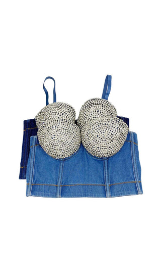 BUSTIER DENIM TOP IN BLUE DRESS STYLE OF CB 