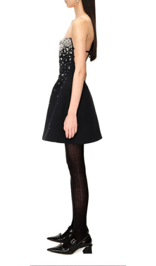 CRYSTAL BEADING STRAPLESS MINI DRESS IN BLACK DRESS styleofcb 