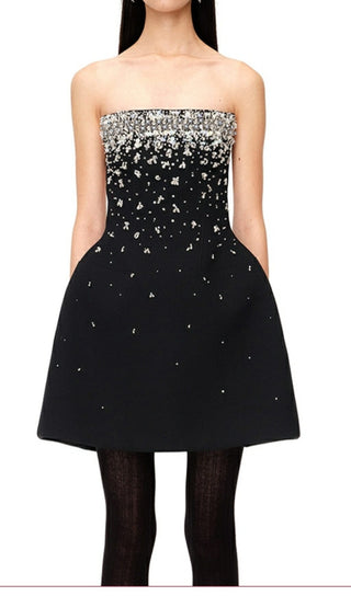 CRYSTAL BEADING STRAPLESS MINI DRESS IN BLACK DRESS styleofcb 